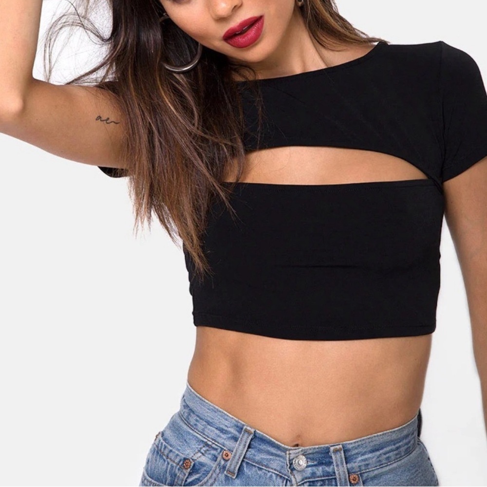 Motel Women’s Black Cut Out Crop Top Size XS Festival College Summer Y2K